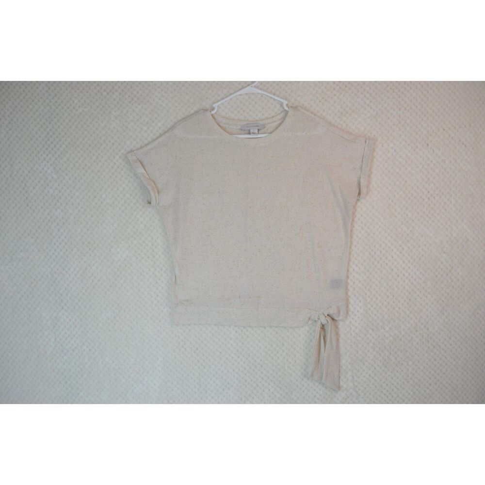 Madison Grey Women's Small Cream Linen Blend Side Tie Short Sleeve Top